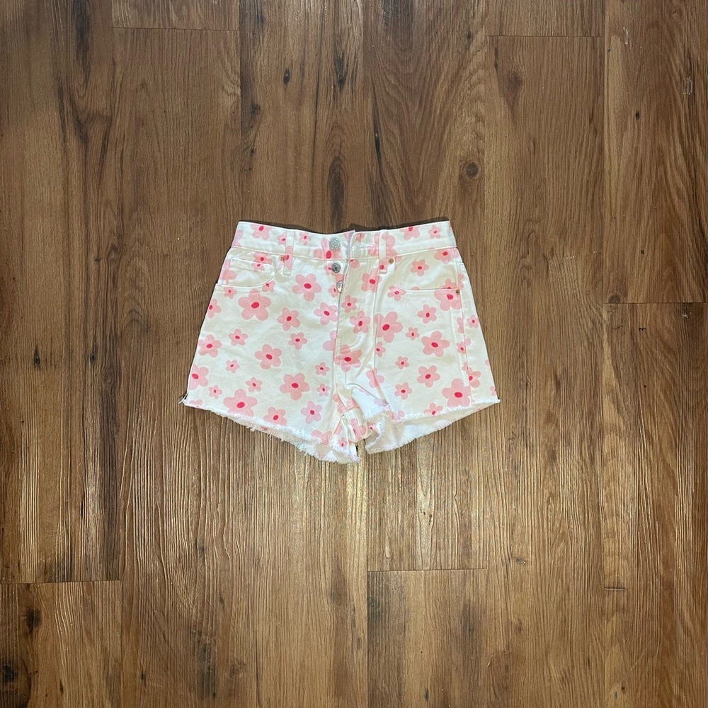 Pacsun Pink Flower Vintage High Waisted Denim Shorts US size 24